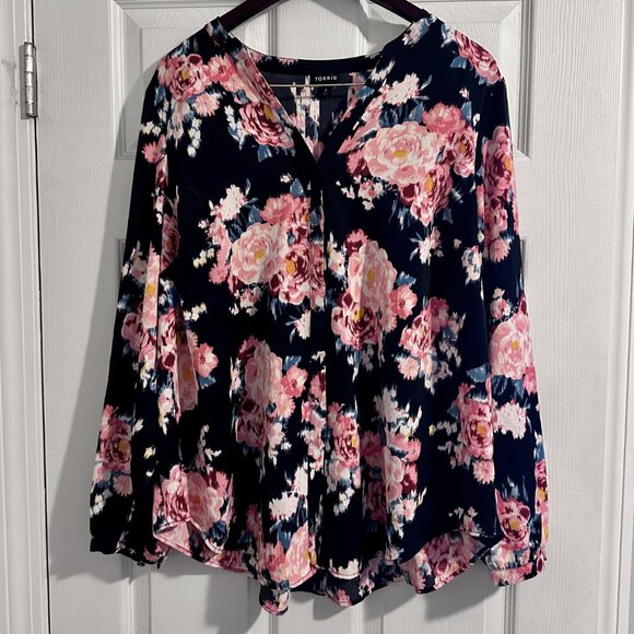 Torrid Studio Crepe De Chine Button Front Long Sleeve Floral Blouse Plus Size 2 - Picture 4 of 5